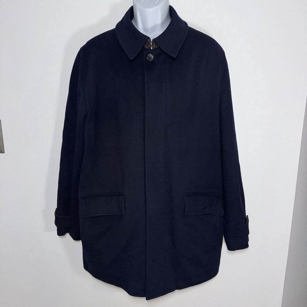 Brooks Brothers Navy Wool Loro Piana Storm System Full Zip Button Pea Coat